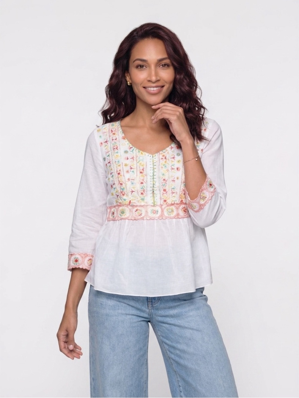 Cynthia Stefee Cotton Embroidered Blouse Size 10